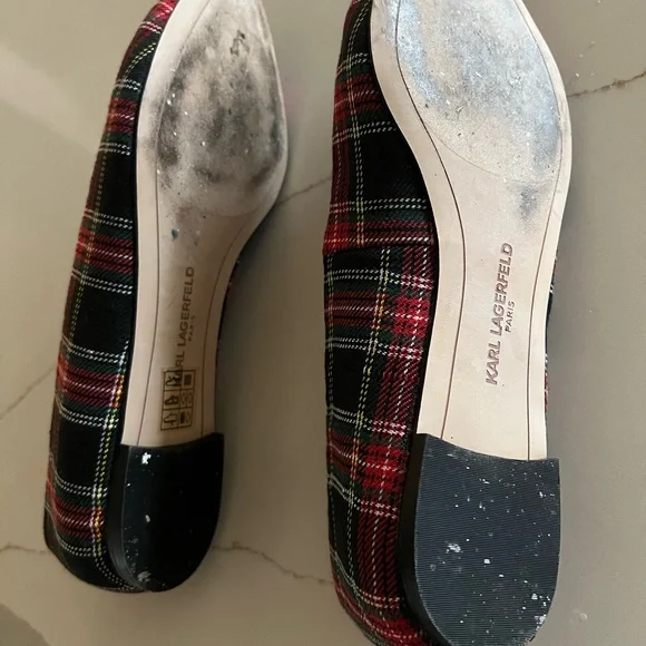 Karl Lagerfeld Black and Red Plaid Heels with Embellishments - Picture 6 of 6